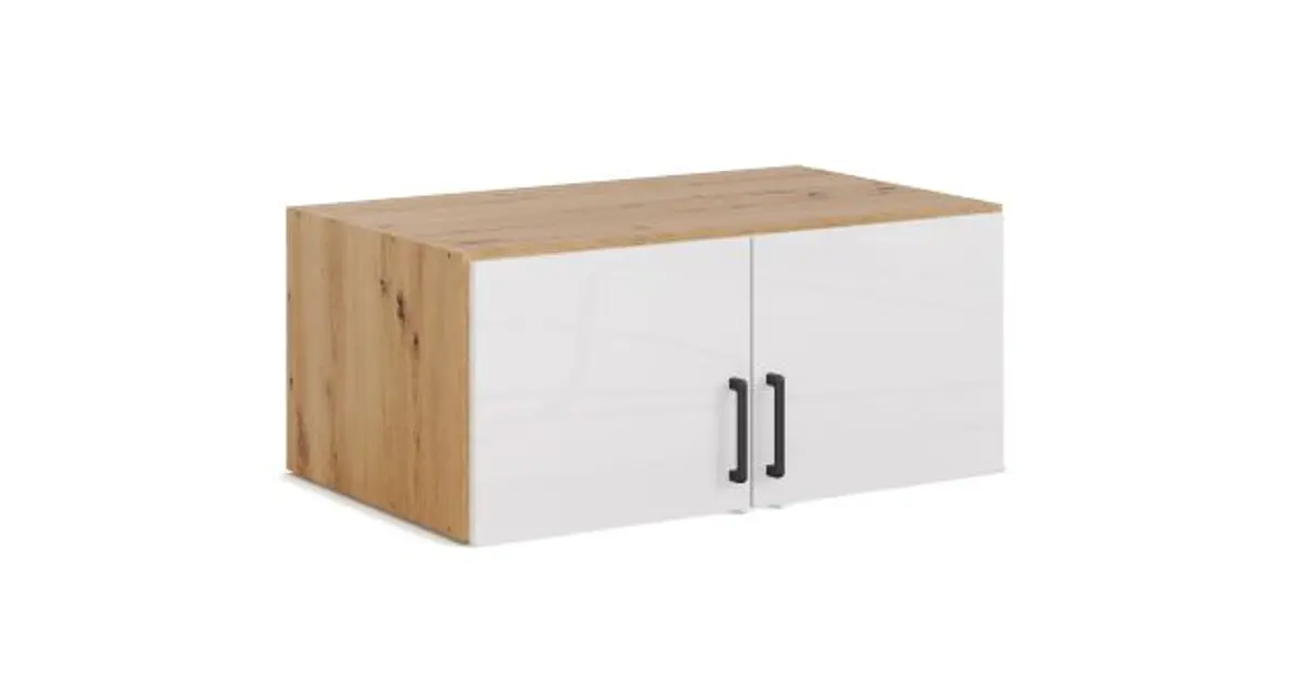Aufsatzschrank RHONDA- B ca. 91 cm, Eiche Dekor, Weiß, Hochglanz