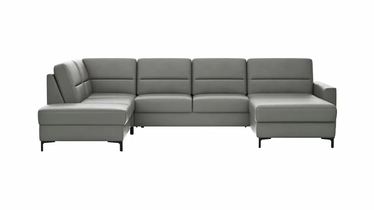 Wohnlandschaft Merlos H - Ecke links mit 2,5-Sitzer und Longchair rechts inkl. Relaxfunktion (motorisch), Leder, Graubraun