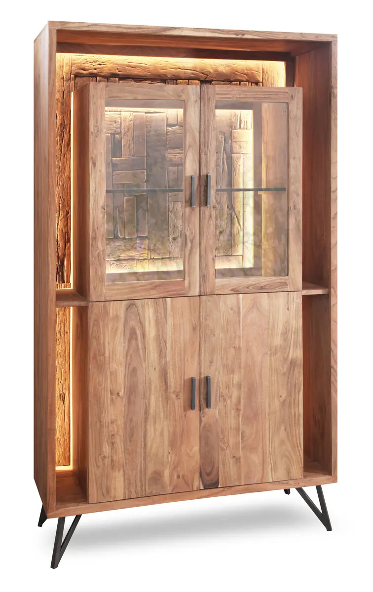 Vitrine - mit Beleuchtung, B ca. 115 cm, Akazie massiv