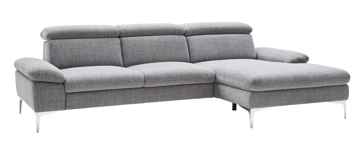 Ecksofa Felipa - 2,5 sitzer, Longchair rechts, Stoff, grau