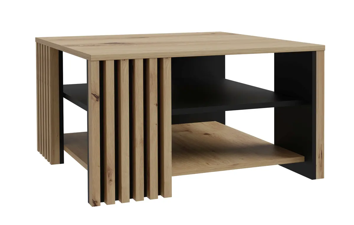 Couchtisch FLORISS- LB ca. 80x80 cm, Eiche Dekor, Schwarz