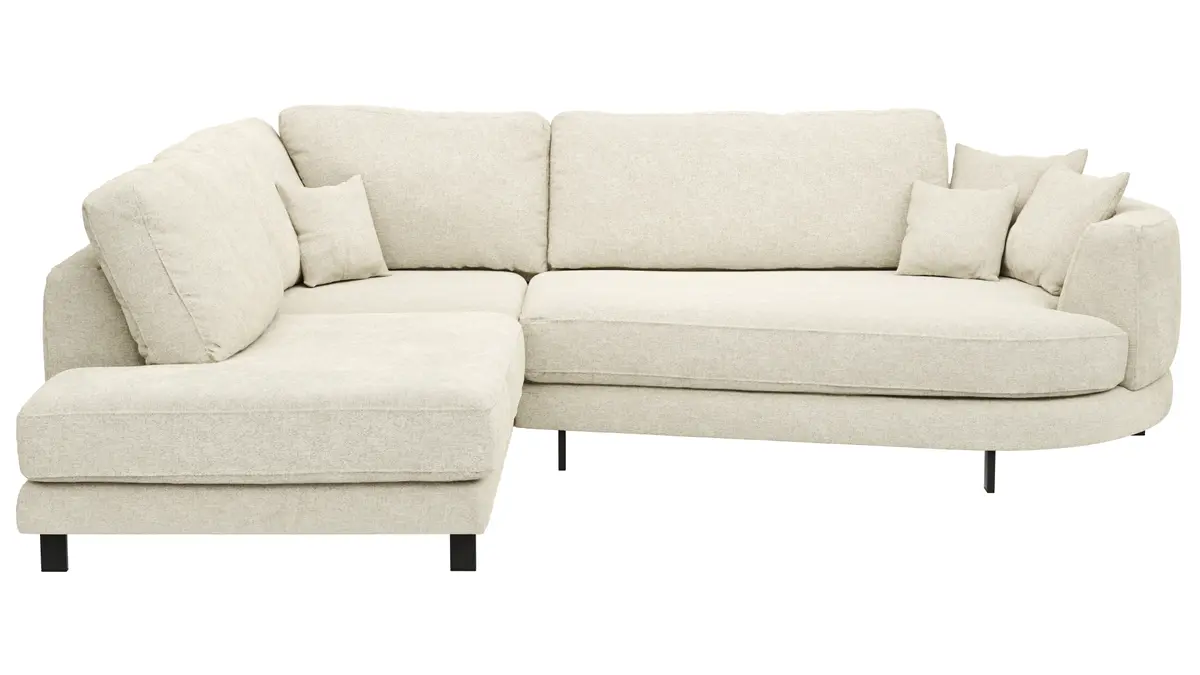 Ecksofa Solenne - Ottomane links mit Diwan rund rechts, Stoff, Weiß