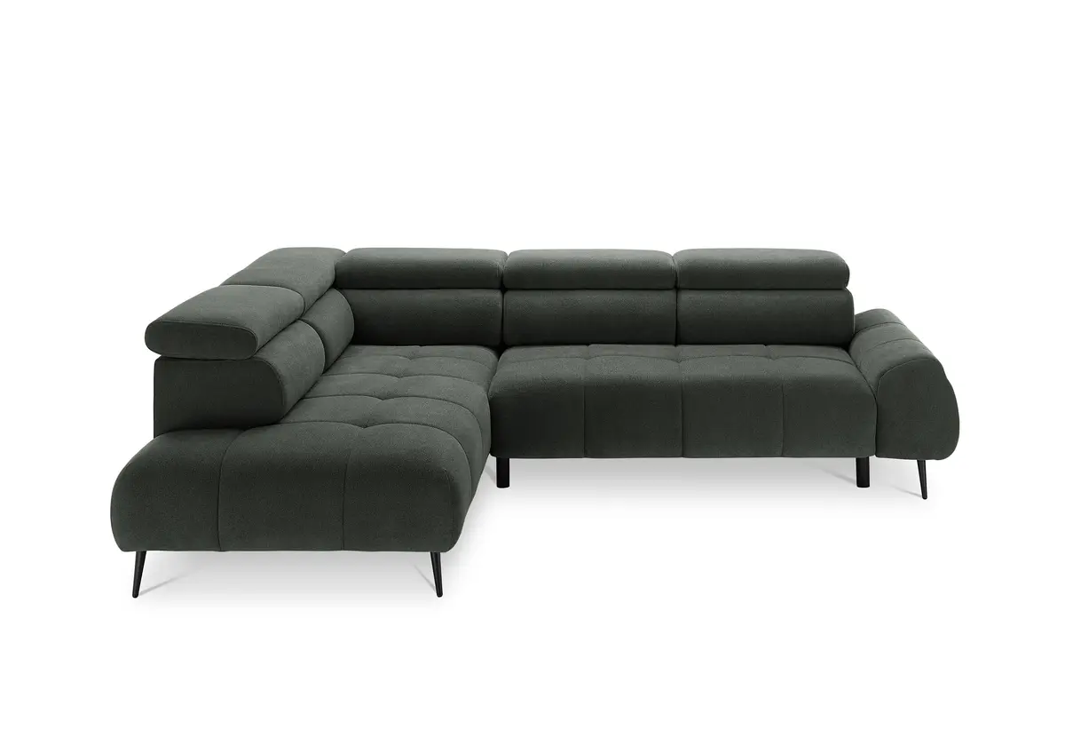 Ecksofa - Ecke links mit 2-Sitzer, Sitzvorzug motorisch, Kopfteil verstellbar, Stoff, Moos