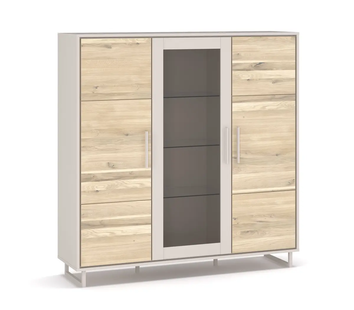 Highboard - B ca. 146 cm, Kreidefarben, Eiche bianco massiv geölt