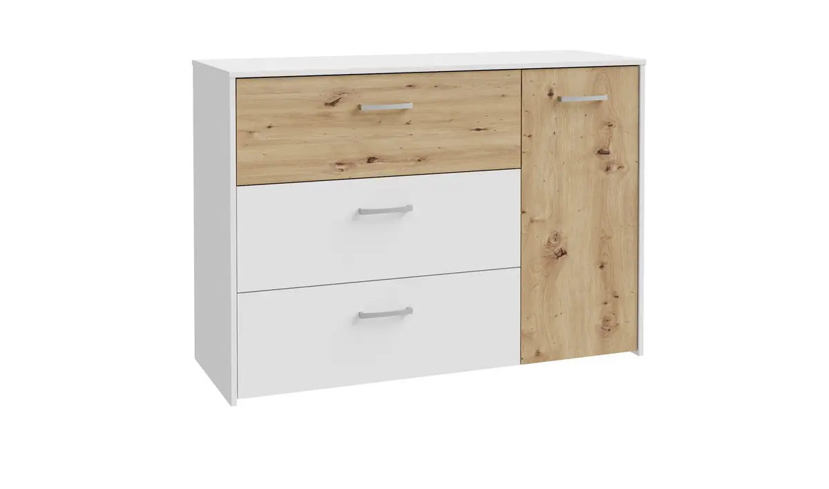 Kommode FILIPO- Weiß, Eiche Dekor