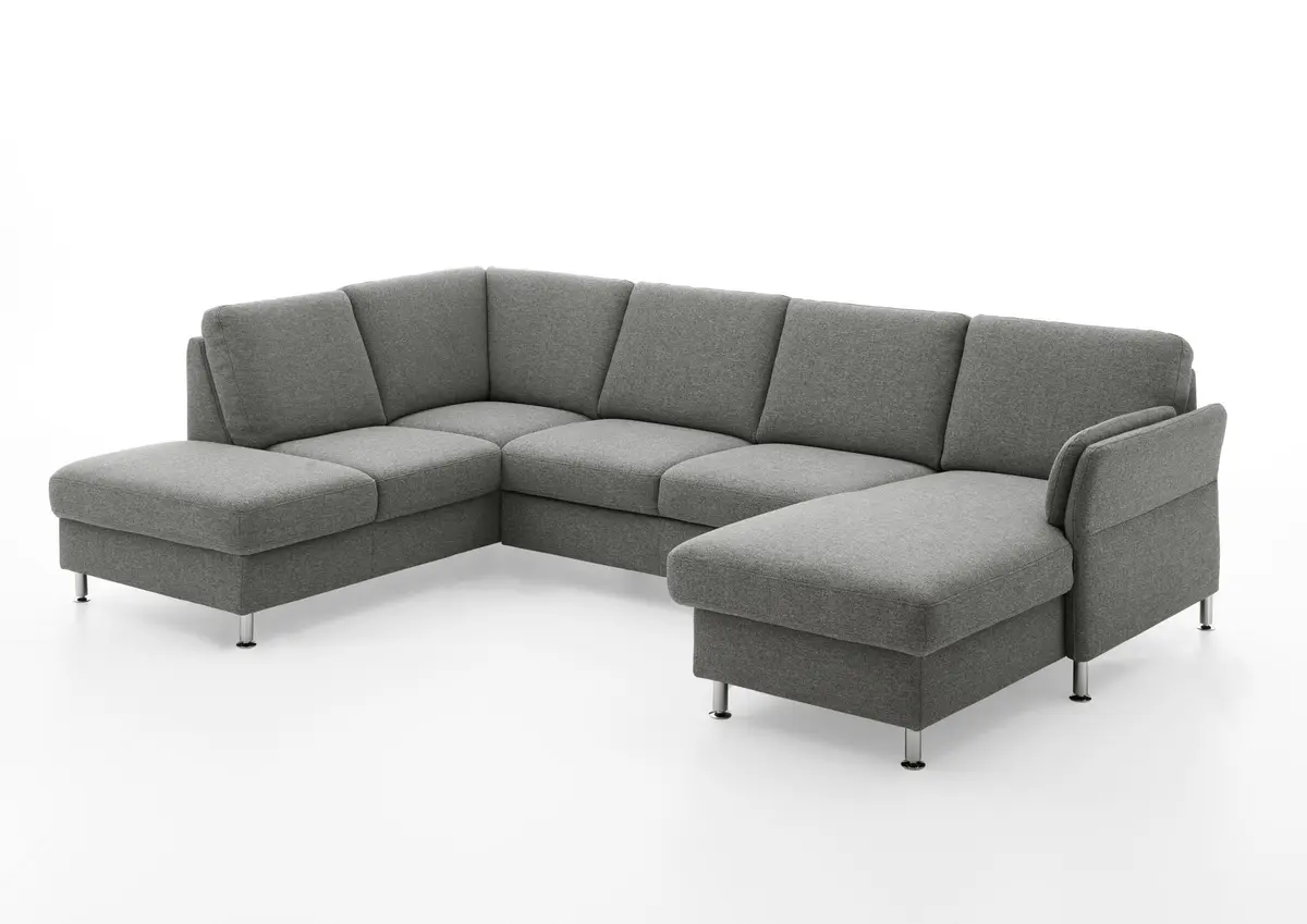 Wohnlandschaft - Ecke links mit 2,5-Sitzer und Longchair rechts, Stoff, Grau