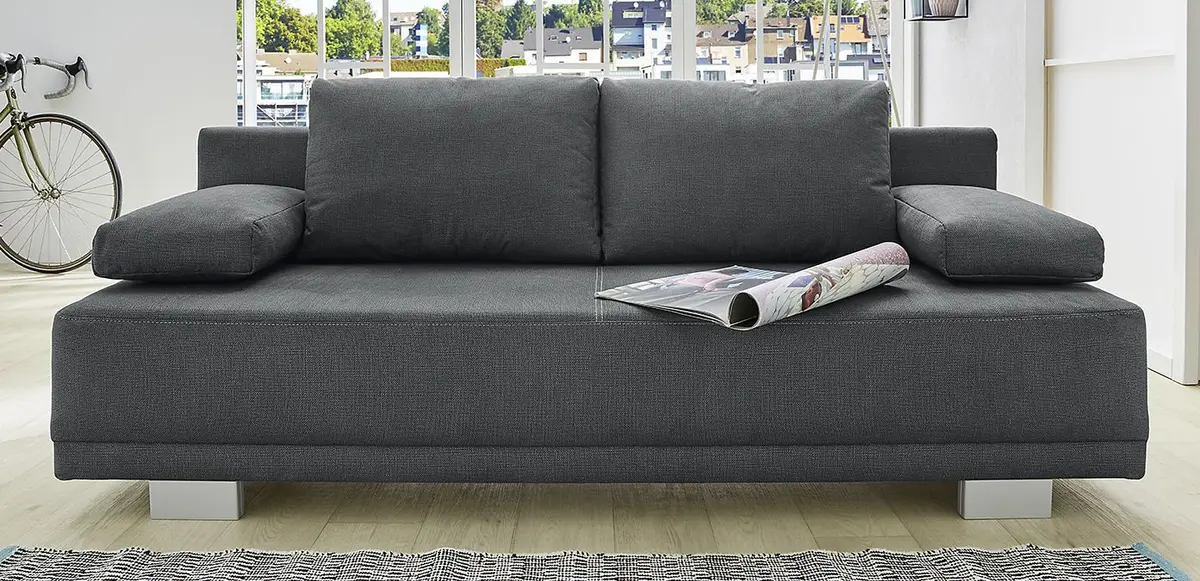 Schlafsofa - 2-Sitzer inkl. Schlaffunktion und Bettkasten, Stoff dunkelgrau