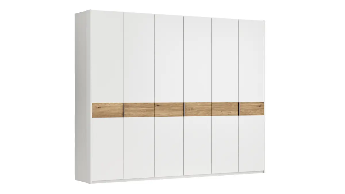 Drehtürenschrank Viana - B ca. 303 cm, Lack, Weiß, Riffholz, Wildeiche