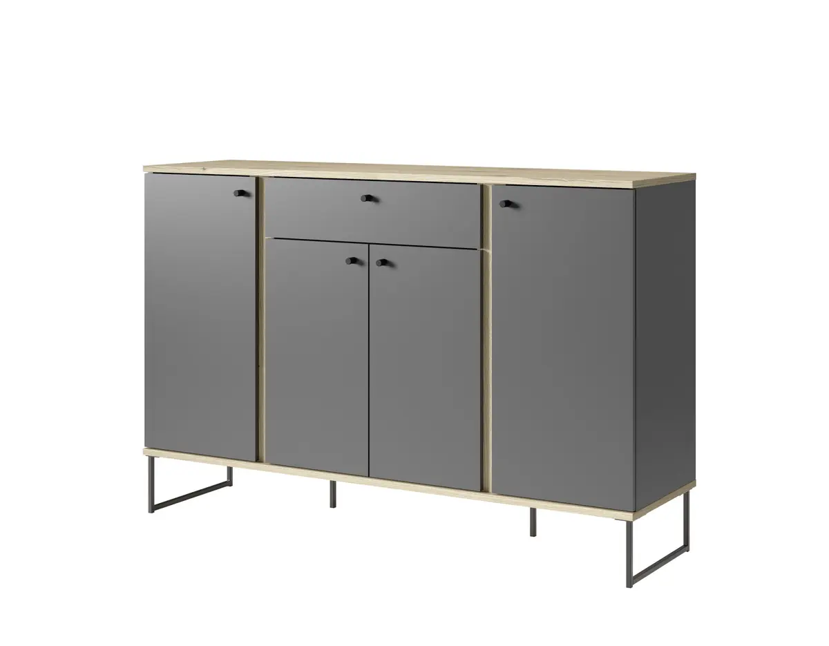 Sideboard - B ca. 135 cm, Anthrazit, Evoke Eiche Nachbildung