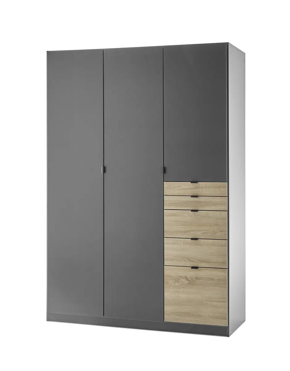 Drehtürenschrank ROVANO- B ca. 136 cm, Dunkelgrau, Eiche Dekor