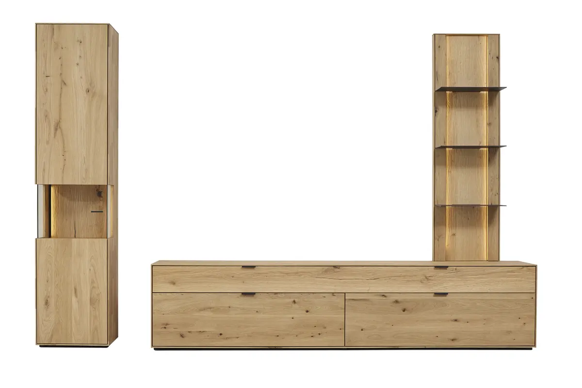 Wohnwand Tucson - inkl. Beleuchtung, Wildeiche massiv
