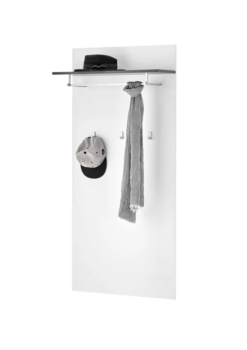 Garderobenpaneel - B ca. 70 cm, Weiß, Weiß Hochglanz, Anthrazit
