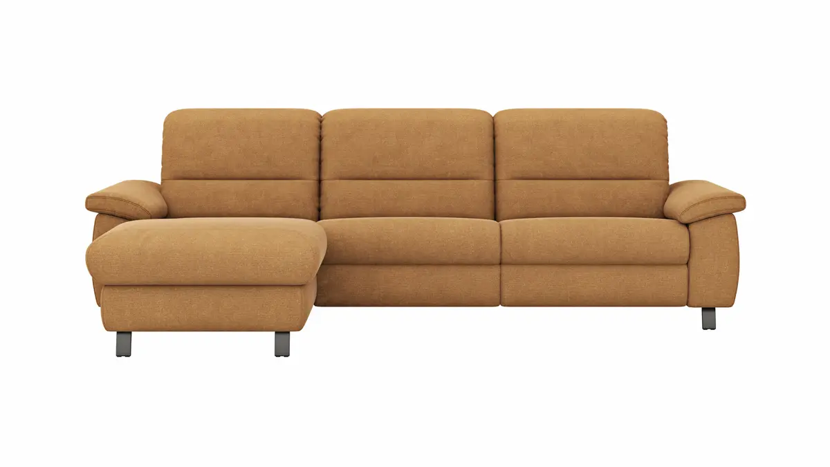 Ecksofa Cornella Classic - Longchair links mit 2-Sitzer, Stoff, Curry