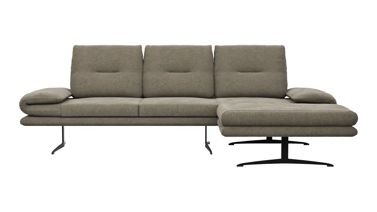 Ecksofa Lucero - 2-Sitzer mit Longchair rechts, Stoff, Olivgrün