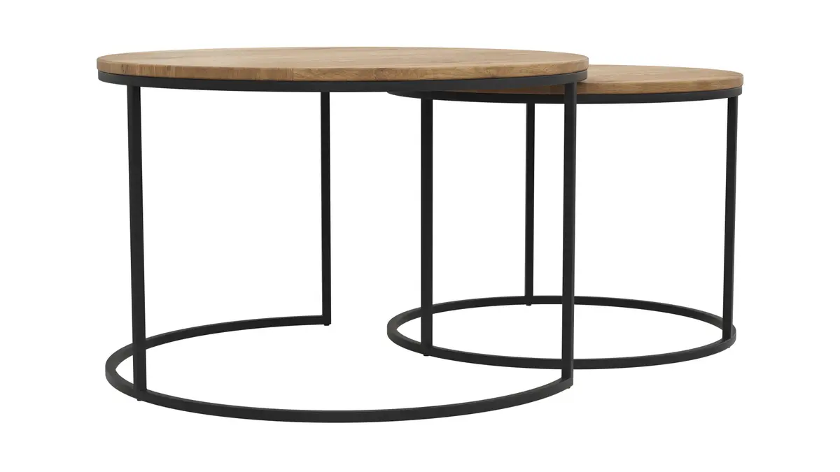 Beistelltisch-Set Kima - LBH ca. 75x75x50 cm/60x60x45 cm, Wildeiche geölt