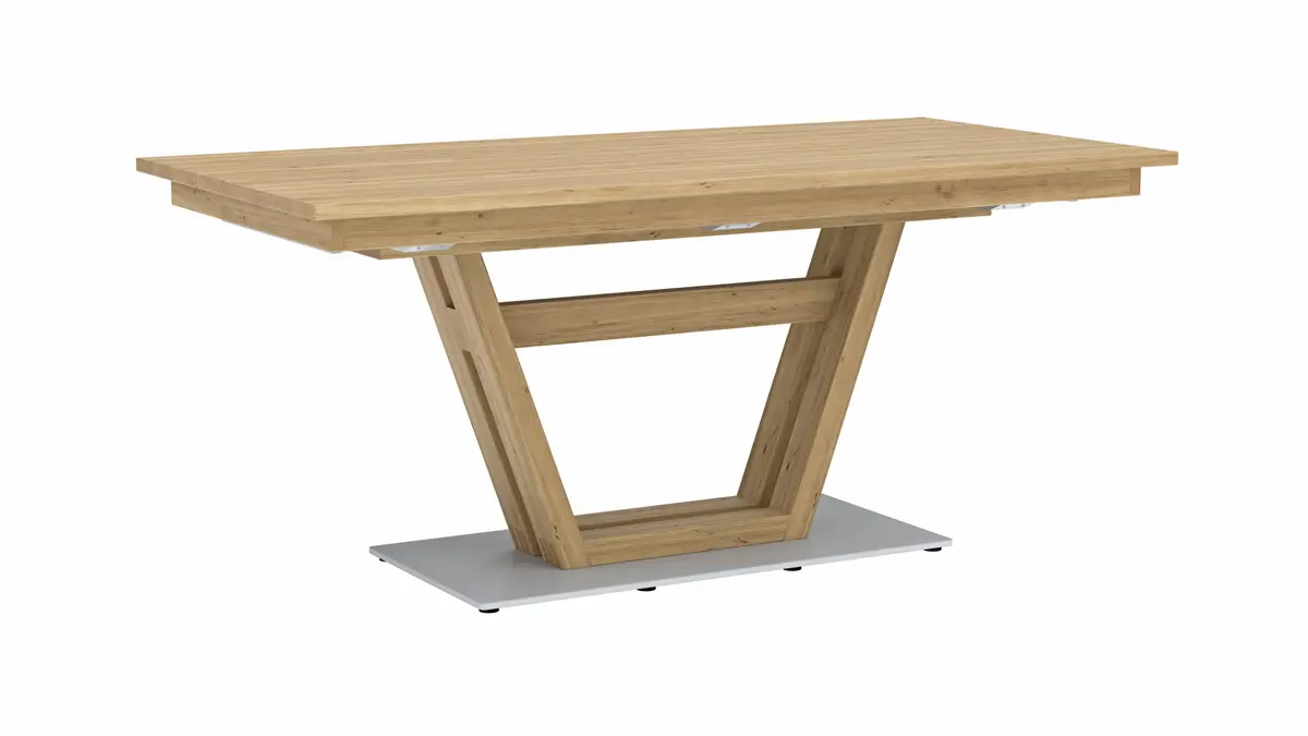 Esstisch Faro Plus - LB ca. 180x90 cm, Tisch verlängerbar (Klappeinlage einseitig), Wildeiche massiv, Bianco