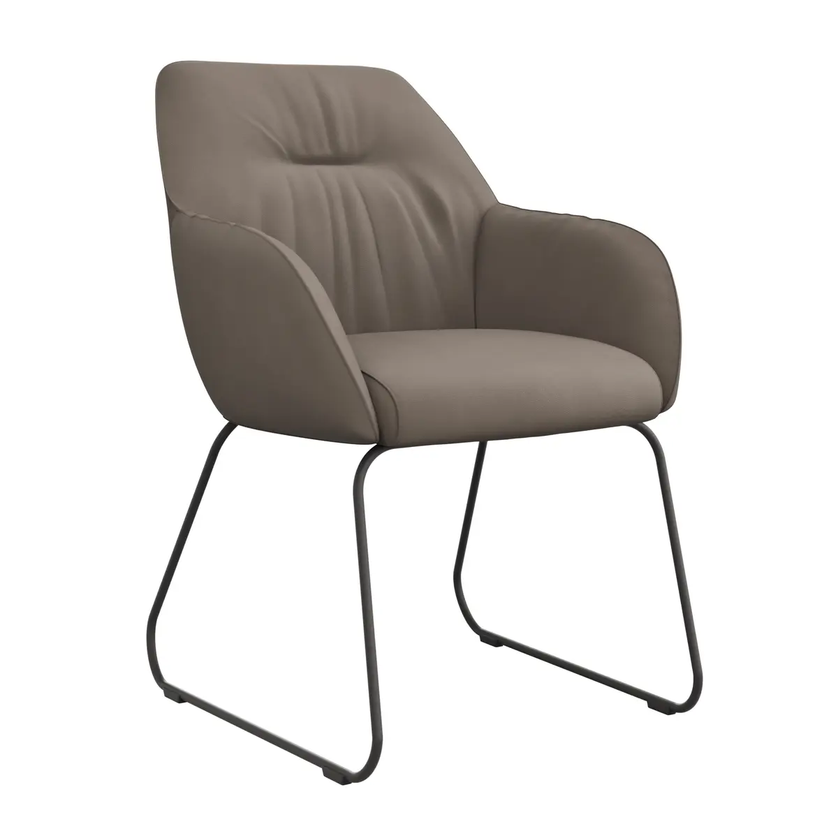 Armlehnstuhl Noli - Leder, Taupe, Kufe