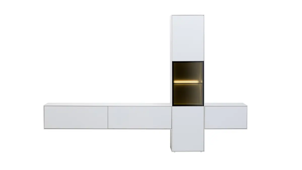 Wohnwand Medio - inkl. Beleuchtung, Lack, Weiß