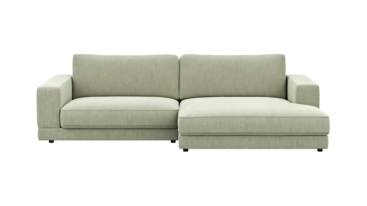 Ecksofa Juni - 1,5-Sitzer mit Longchair rechts, Stoff, Lindgrün