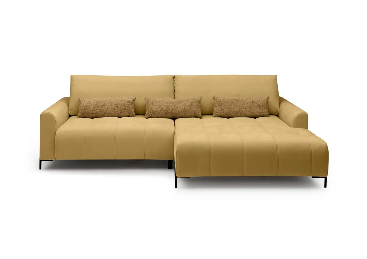 Ecksofa - 2-Sitzer mit Longchair rechts, Sitztiefe verstellbar motorisch, Stoff, Senfgelb