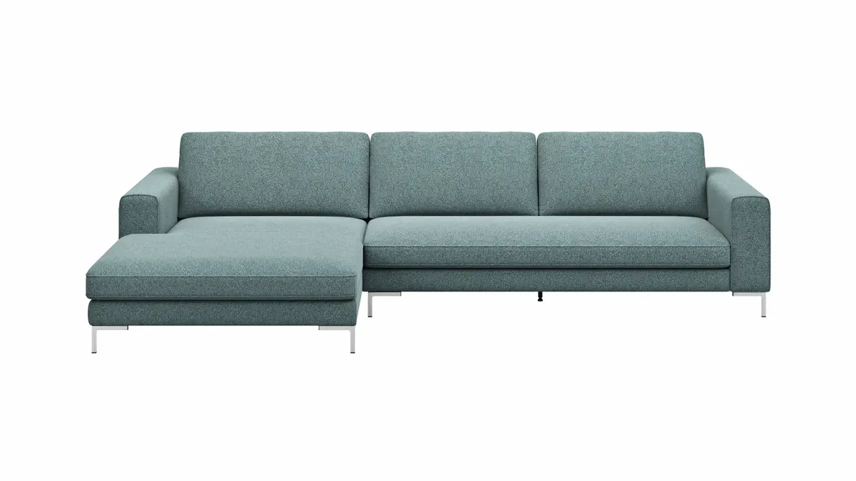 Ecksofa Solano - Longchair Links mit 2,5-Sitzer, Boucle, Seablue