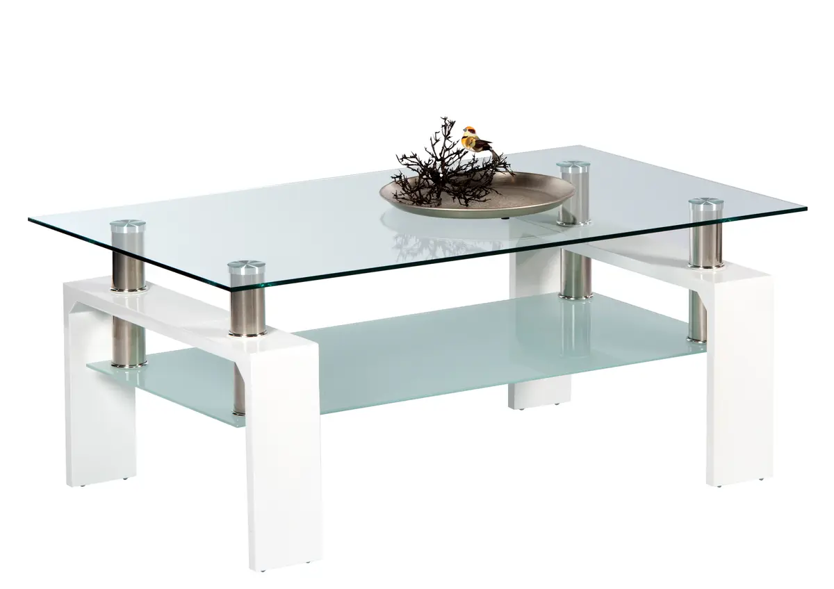 Couchtisch - B/H/T ca. 100x46x60 cm, Glas, Weiß 