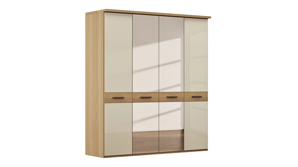 Drehtürenschrank Lenoso - B. ca. 200 cm, Glas Champagner, Spiegel
