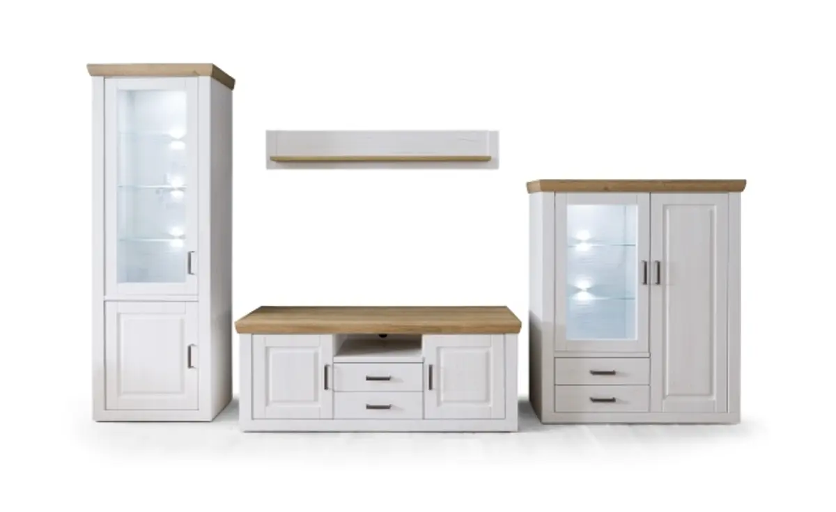 Wohnwand - mit Beleuchtung, Pinie Nachbildung