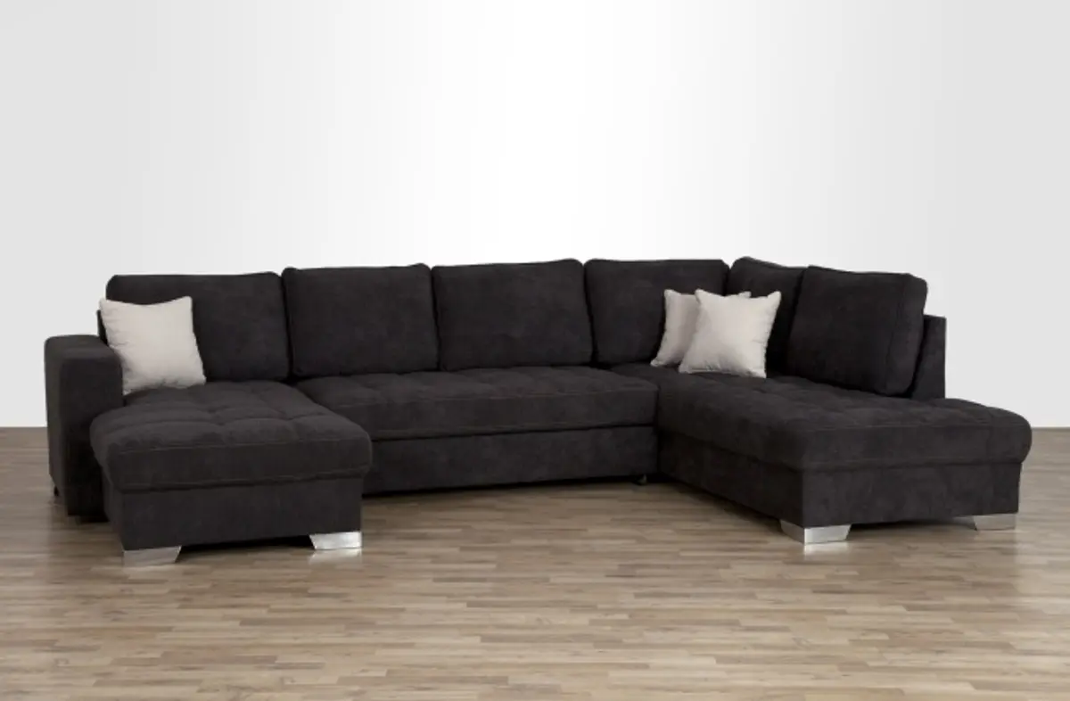 Wohnlandschaft - Ecke Links, 3-Sitzer, Ottomane rechts in Microfaser Grau