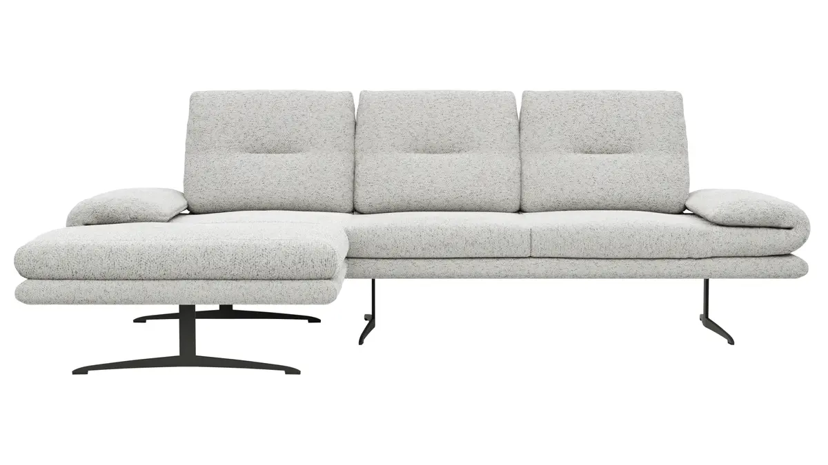 Ecksofa Lucero 2.0 - Longchair mit 2-Sitzer rechts inkl. Rückenlehne verstellbar, Stoff, Offwhite