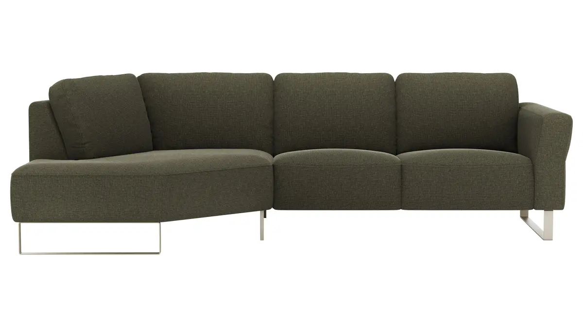Ecksofa Leona - Ecke mit 2,5-Sitzer rechts, Stoff, Braungrün