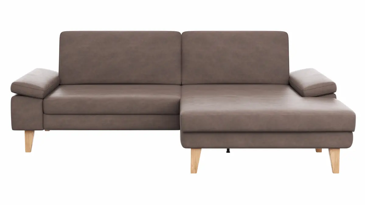 Ecksofa Houston - 1,75-Sitzer mit Longchair groß rechts, inkl. Sitztiefenverstellung und Armlehne klappbar, Leder, Dunkelbraun