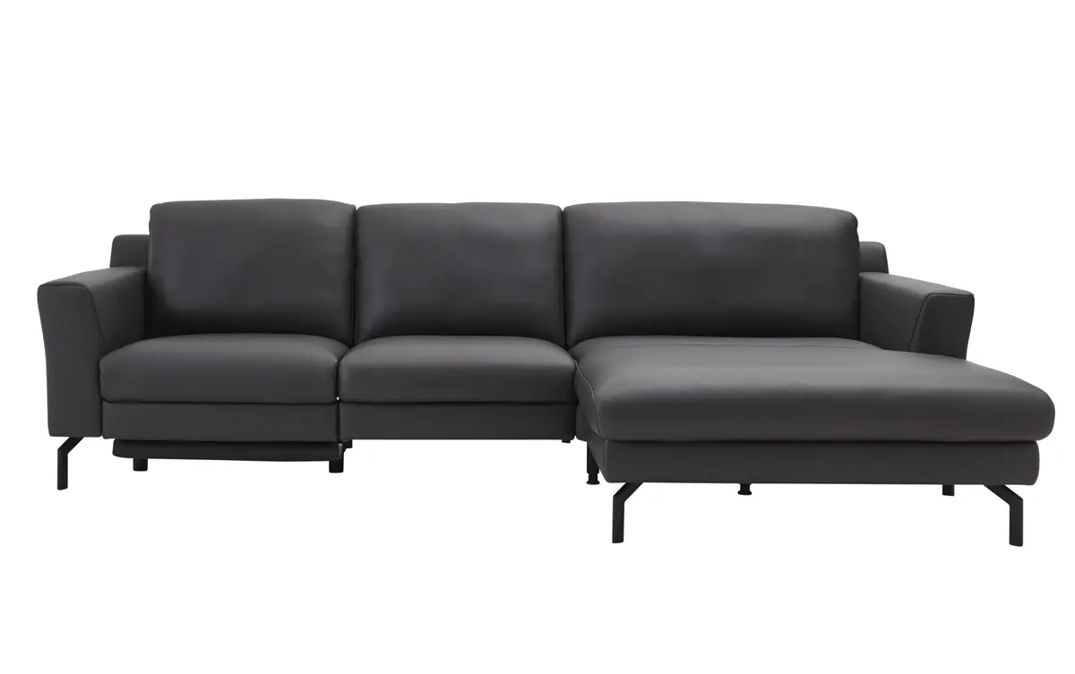 Ecksofa Princeton - 2,5-Sitzer mit Longchair groß rechts, TIEF, HOCH, inkl. Kopfstütze verstellbar und Relaxfunktion (motorisch), Leder, Anthrazit