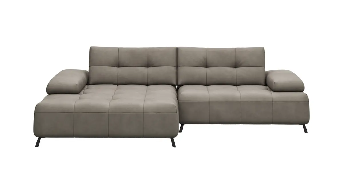 Ecksofa Comodo -Longchair links, 1,5-Sitzer, Leder, Taupe