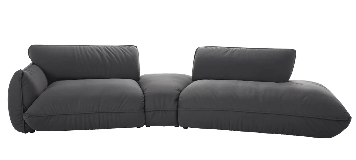 Trapezsofa Fluffy - 2-Sitzer mit Trapezelement und Abschlussteil inkl. Rückenlehne verstellbar, Stoff, Anthrazit