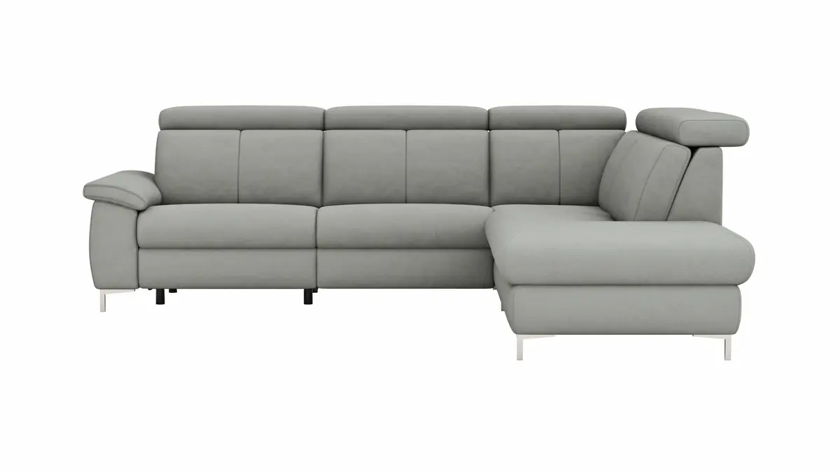 Ecksofa Cornella - 2-Sitzer mit Ecke rechts inkl. Relaxfunktion (motorisch) und Kopfteil verstellbar, Stoff, Hellgrau