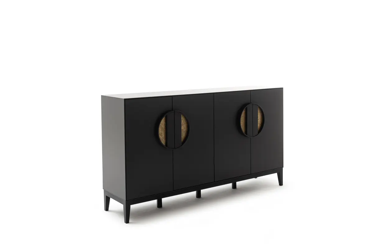 Sideboard Jyn - BHT ca. 197x109x46 cm, Lack, Schwarz