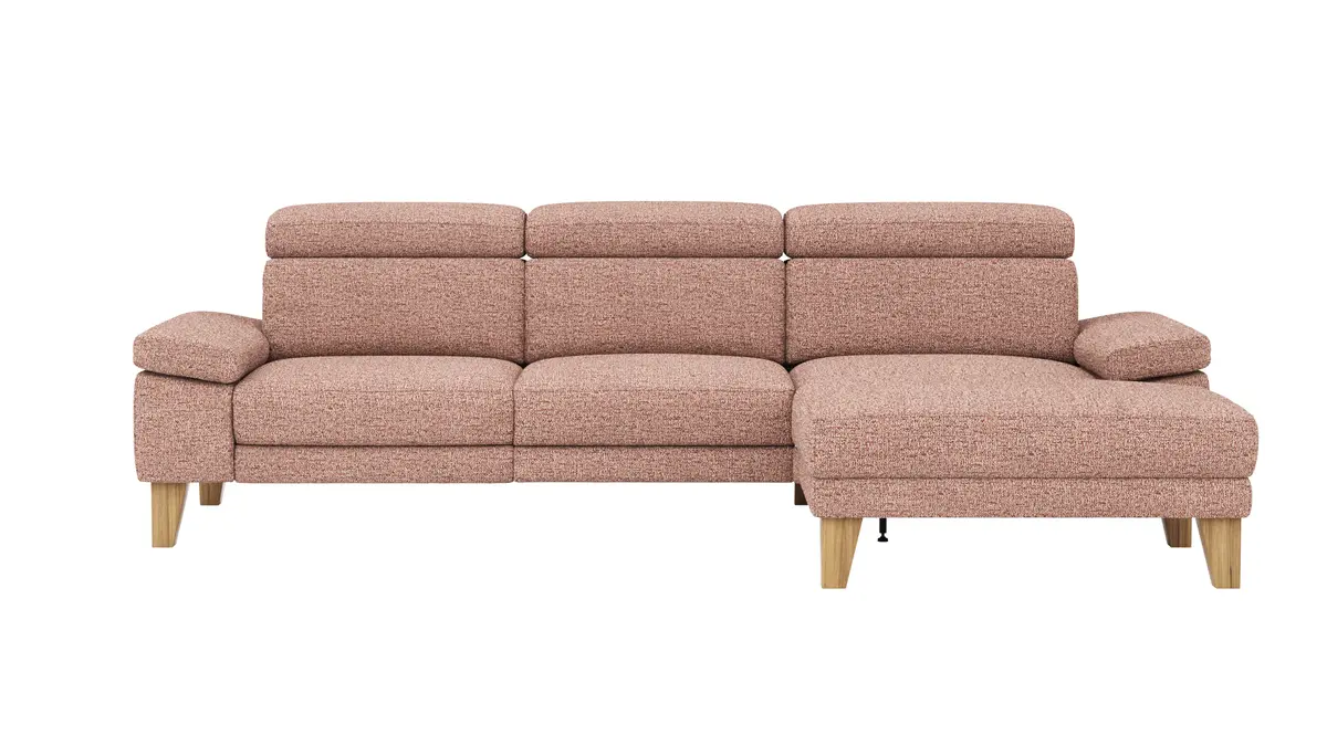 Ecksofa Hudson - 2,5-Sitzer mit Longchair rechts inkl. Kopfteil verstellbar, Stoff, Kupfer