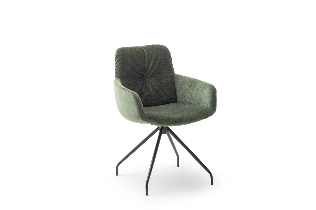 Armlehnstuhl Pelle - Stoff, Eukalyptus, Stativ, Schwarz, Matt, Drehbar