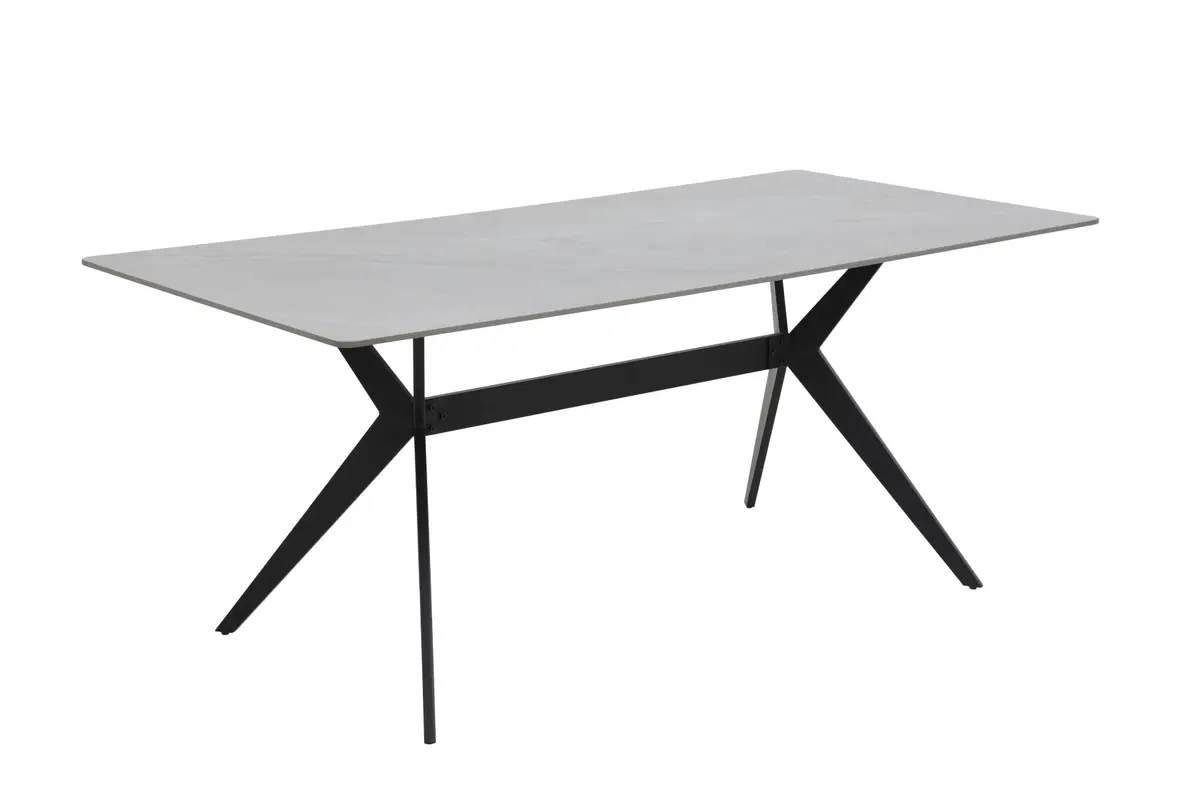 Esstisch - LB ca. 180x90 cm, Marmoroptik grau, Schwarz