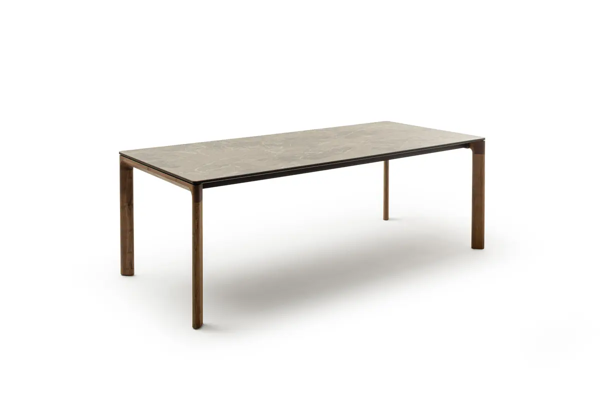 Esstisch 3400 - LB ca. 220x100 cm, ausziehbar, Keramik schwarz, Nussbaum