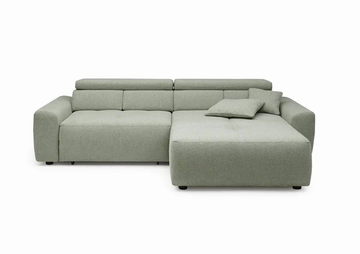 Ecksofa JYTTE - Sofa 2-sitzig mit Longchair rechts, Stoff, Lindgrün