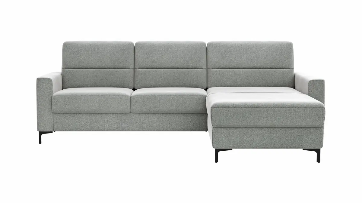 Ecksofa Merlos H - 2,5-Sitzer mit Longchair rechts inkl. Relaxfunktion (motorisch), Stoff, Grau
