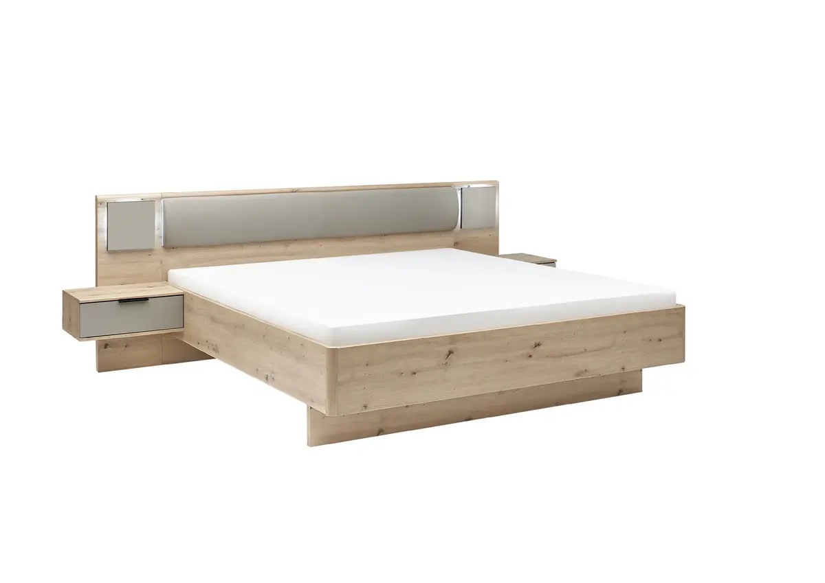 Bettanlage WANJA- Liegefläche ca. 180x200 cm, Eiche Dekor, Saharagrau