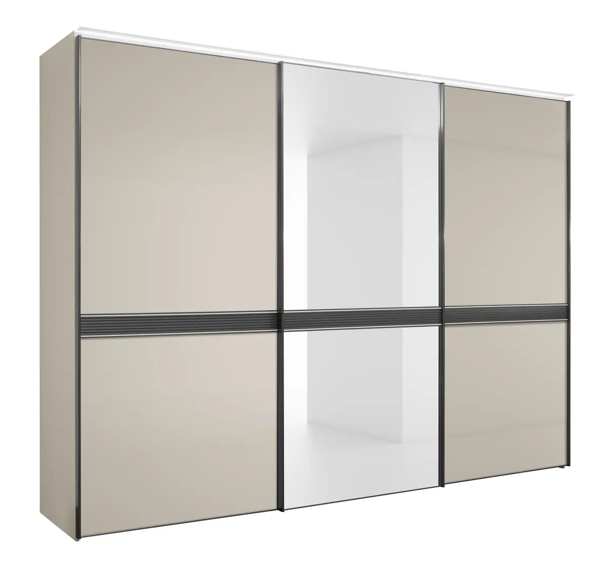 Schwebetürenschrank 3-türig EM Armadio - mit Beleuchtung,  B. ca. 298 cm, Dekor sand, Sandglas, Spiegel