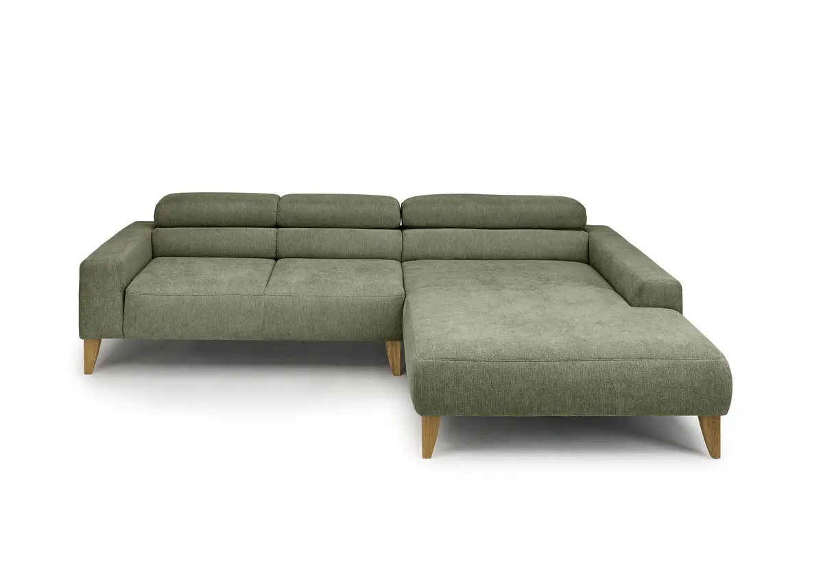 Ecksofa CHENOA - 2-Sitzer mit Longchair rechts, Kopfteil verstellbar, Stoff, Dunkelgrün