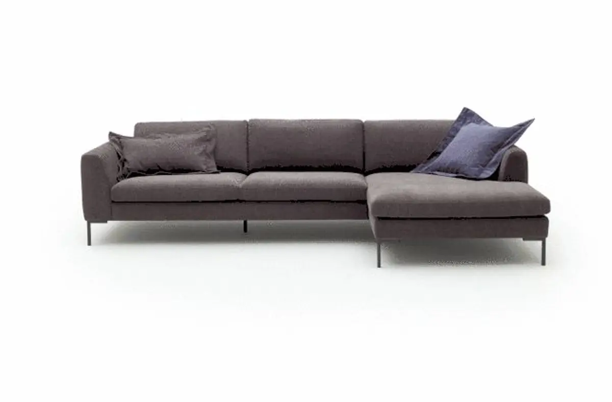 Ecksofa Lenni Full - 3-Sitzer mit Longchair rechts, Velour, Mocca, bündige Kissen