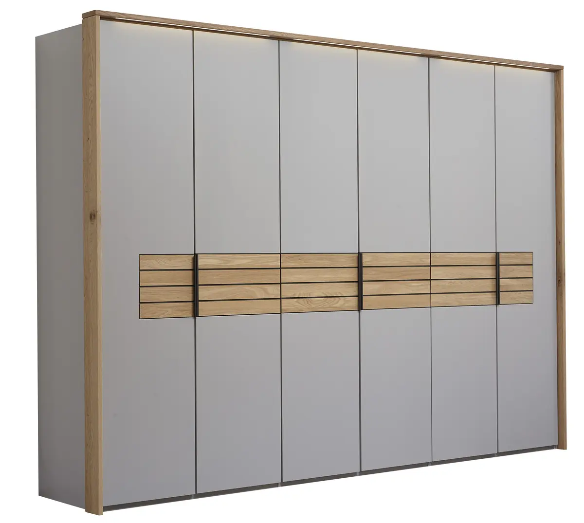 Drehtürenschrank Scottsdale - inkl. Passepartout und Beleuchtung, B ca. 307cm, Lack, Samtgrau