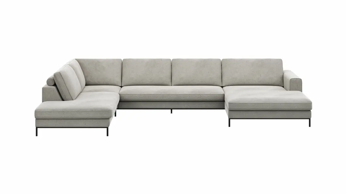 Wohnlandschaft Solano - Ecke Links, 2-Sitzer, Longchair Rechts, Stoff, Hellgrau