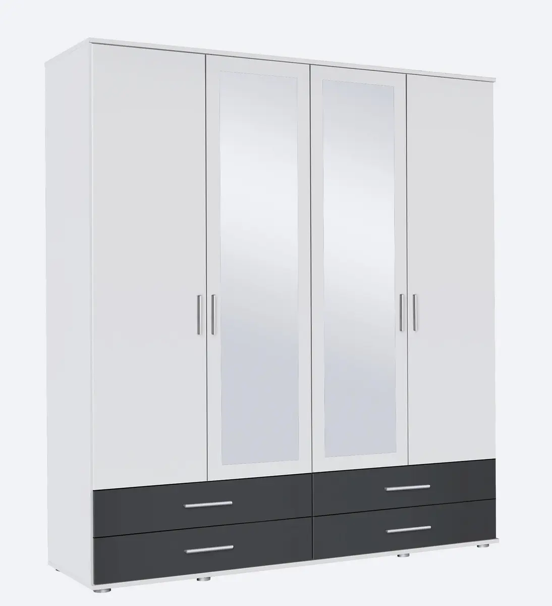 Drehtürenschrank- B ca. 168 cm, Weiß, Graumetallic, Spiegel